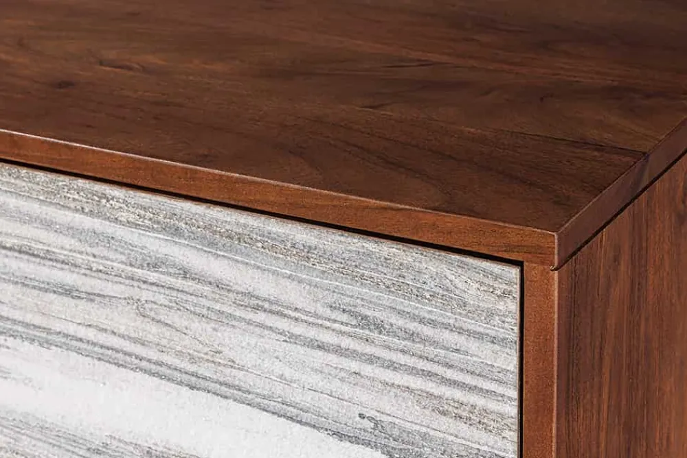 Riess-Ambiente Mehr...|Massivholzschränke > Massivholz Highboard MOUNTAIN SOUL 120cm echter Naturstein weiß Akazie Schrank Marmor-Design
