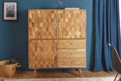Riess-Ambiente Mehr...|Highboards > Massivholz Highboard MYSTIC LIVING 140cm Akazie natur 3D-Oberfläche