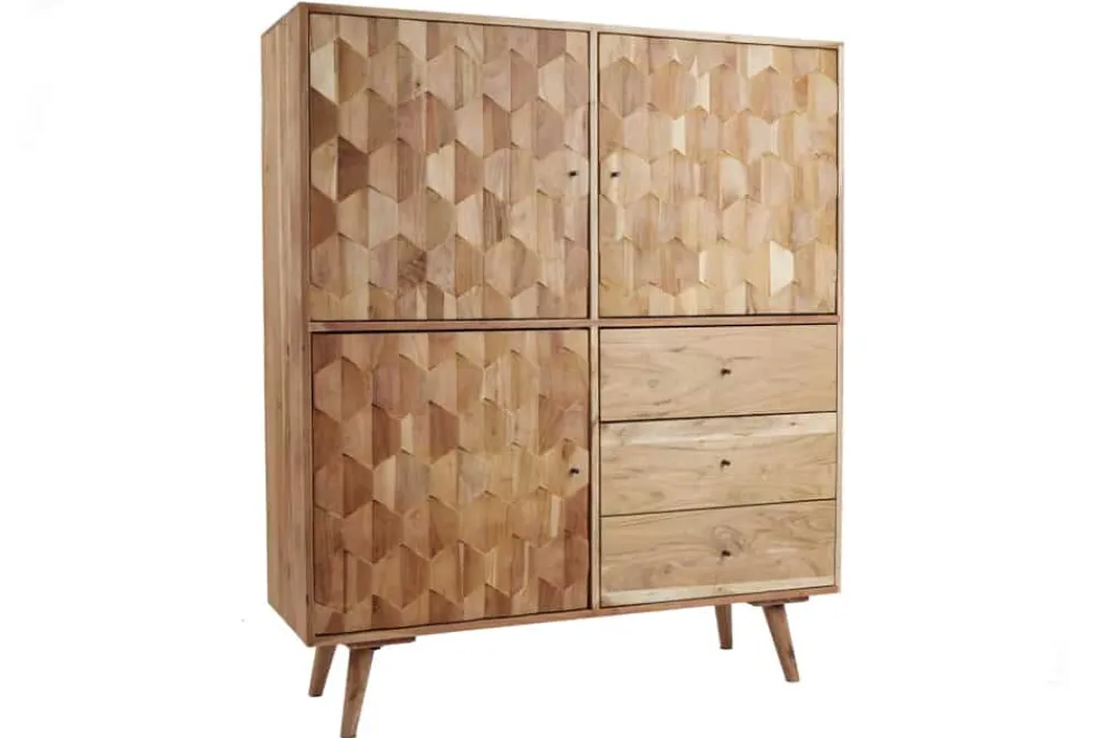 Riess-Ambiente Mehr...|Highboards > Massivholz Highboard MYSTIC LIVING 140cm Akazie natur 3D-Oberfläche