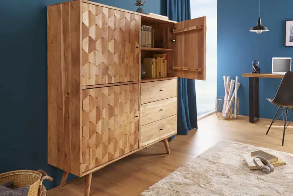 Riess-Ambiente Mehr...|Highboards > Massivholz Highboard MYSTIC LIVING 140cm Akazie natur 3D-Oberfläche