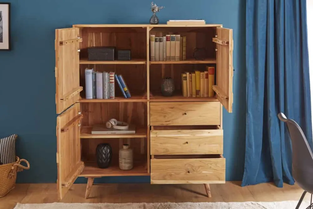 Riess-Ambiente Mehr...|Highboards > Massivholz Highboard MYSTIC LIVING 140cm Akazie natur 3D-Oberfläche