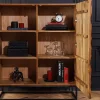 Riess-Ambiente Mehr...|Massivholzschränke > Massivholz Highboard VULCANO 120cm braun Mangoholz mit 3D Schnitzereien handmade Metallgestell schwarz