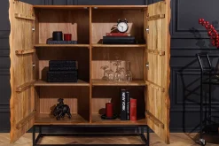 Riess-Ambiente Mehr...|Massivholzschränke > Massivholz Highboard VULCANO 120cm braun Mangoholz mit 3D Schnitzereien handmade Metallgestell schwarz