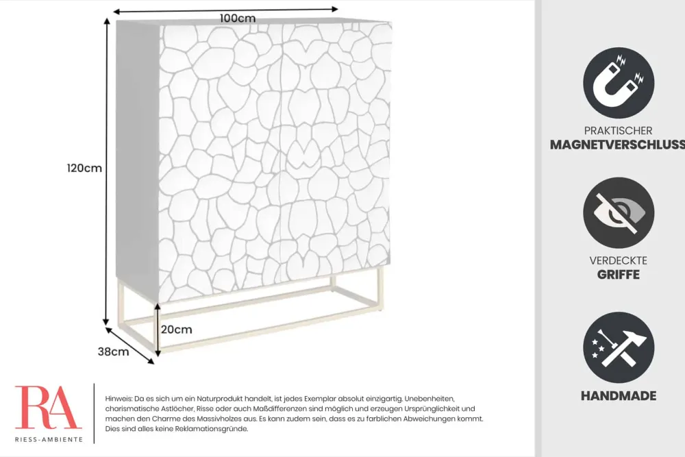 Riess-Ambiente Mehr...|Massivholzschränke > Massivholz Highboard VULCANO 120cm braun Mangoholz mit 3D Schnitzereien handmade Metallgestell schwarz
