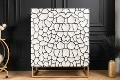 Riess-Ambiente Mehr...|Massivholzschränke > Massivholz Highboard VULCANO 120cm weiß schwarz Mangoholz mit 3D Schnitzereien handmade Metallgestell gold