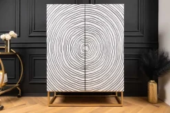 Riess-Ambiente Mehr...|Massivholzschränke > Massivholz Highboard ZEN CIRCLES 120cm weiß schwarz Mangoholz 3D-Design Metall gold