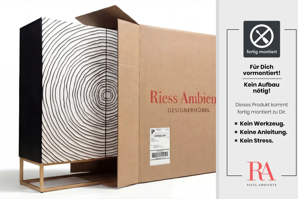 Riess-Ambiente Mehr...|Massivholzschränke > Massivholz Highboard ZEN CIRCLES 120cm weiß schwarz Mangoholz 3D-Design Metall gold