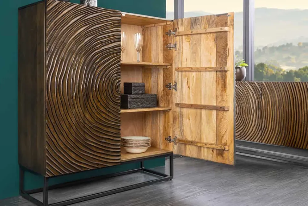 Riess-Ambiente Mehr...|Massivholzschränke > Massivholz Highboard ZEN CIRCLES 120cm dunkelbraun Mangoholz 3D-Design