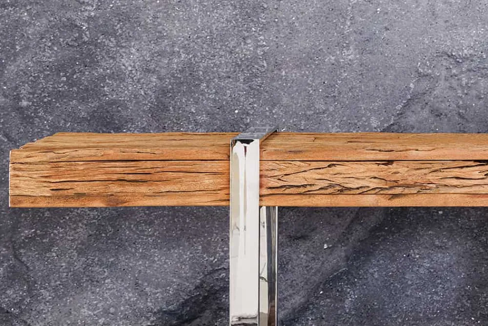 Riess-Ambiente Mehr...|Konsolentische > Massivholz Konsolentisch BARRACUDA 140cm braun Teakholz silber Edelstahl verchromt mit Schubladen