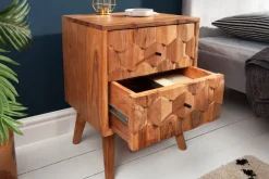 Riess-Ambiente Mehr...|Massivholztische > Massivholz Nachttisch MYSTIC LIVING 60cm Akazie natur 3D-Design mit Stauraum