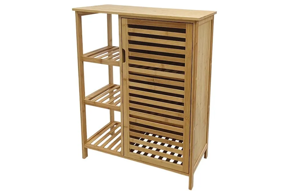 Riess-Ambiente Mehr...|Massivholzregale > Massivholz Regal ZEN-BO 90cm natur Bambus mit Lamellentür