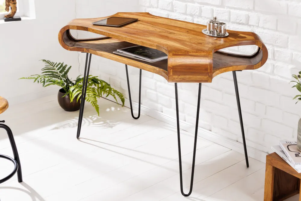 Riess-Ambiente Mehr...|Massivholztische > Massivholz Schreibtisch ORGANIC LIVING 120cm braun Sheesham stone finish mit Stauraum