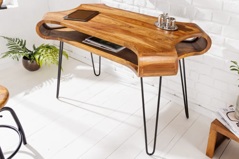 Riess-Ambiente Mehr...|Massivholztische > Massivholz Schreibtisch ORGANIC LIVING 120cm braun Sheesham stone finish mit Stauraum