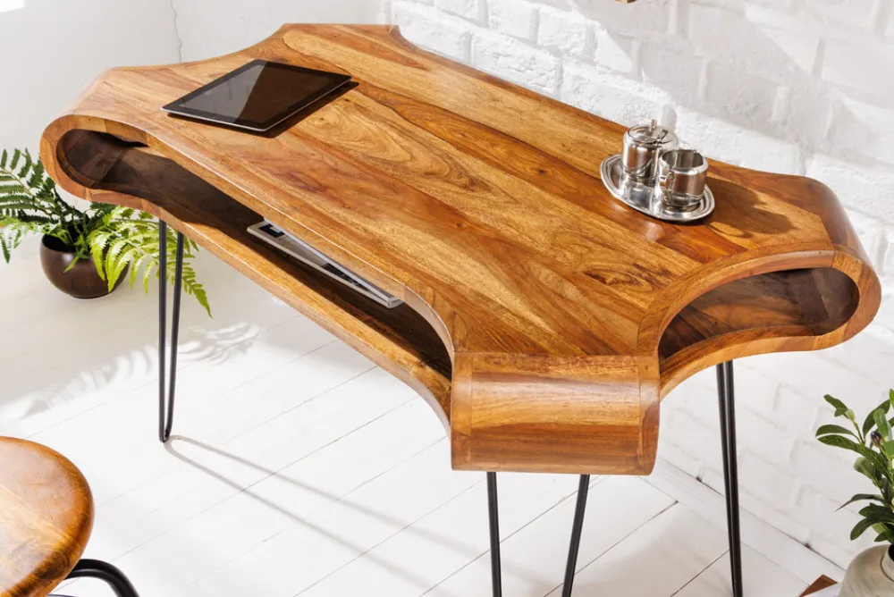 Riess-Ambiente Mehr...|Massivholztische > Massivholz Schreibtisch ORGANIC LIVING 120cm braun Sheesham stone finish mit Stauraum