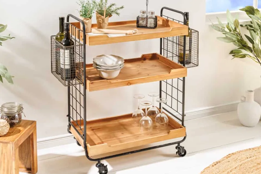 Riess-Ambiente Mehr...|Massivholzschränke > Massivholz Servierwagen SEVEN SEAS 80cm natur Küchenwagen Metall mit Rollen