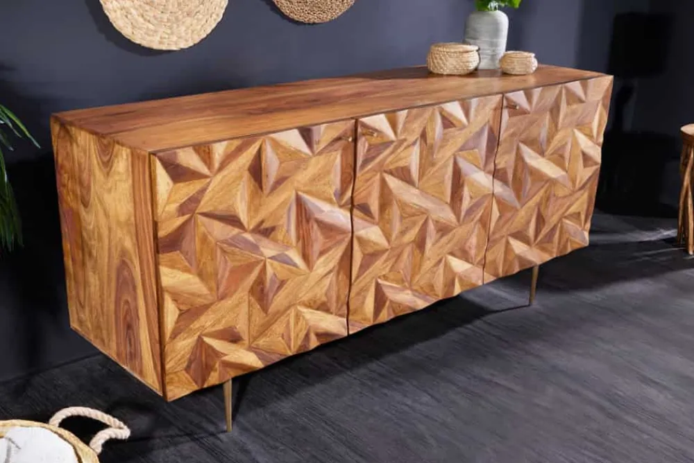 Riess-Ambiente Mehr...|Retro Möbel > Massivholz Sideboard ALPINE 145cm braun Sheesham stone finish Metall matt gold