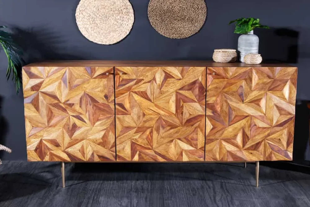 Riess-Ambiente Mehr...|Retro Möbel > Massivholz Sideboard ALPINE 145cm braun Sheesham stone finish Metall matt gold