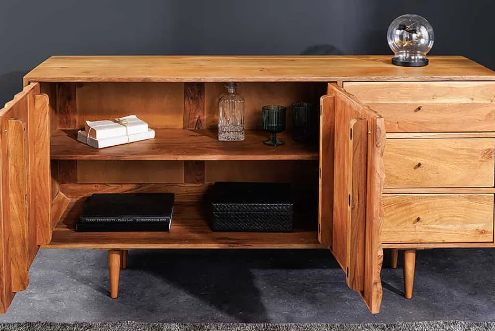 Riess-Ambiente Mehr...|Retro Möbel > Massivholz Sideboard ALPINE 145cm Akazie honey finish Kommode mit Schubladen Retro Design