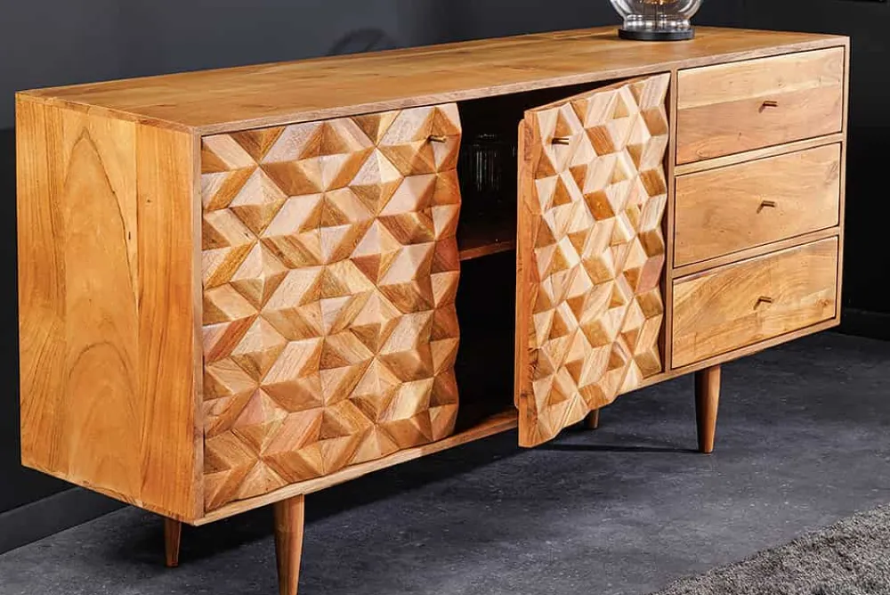Riess-Ambiente Mehr...|Retro Möbel > Massivholz Sideboard ALPINE 145cm Akazie honey finish Kommode mit Schubladen Retro Design