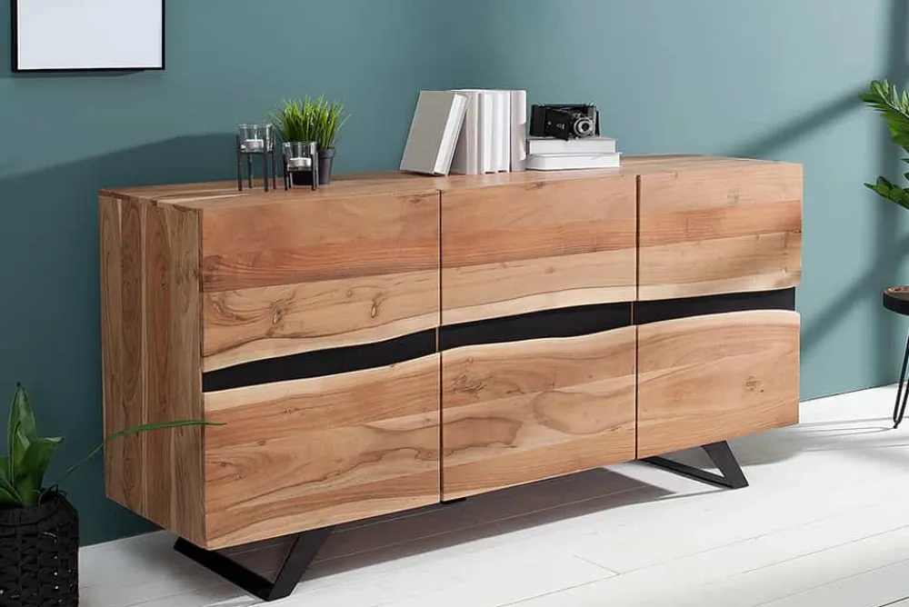 Riess-Ambiente Mehr...|Industrial Loft > Massivholz Sideboard AMAZONAS 150cm Akazie natur Metall schwarz Baumkante