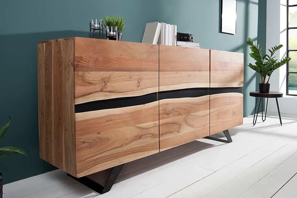 Riess-Ambiente Mehr...|Industrial Loft > Massivholz Sideboard AMAZONAS 150cm Akazie natur Metall schwarz Baumkante