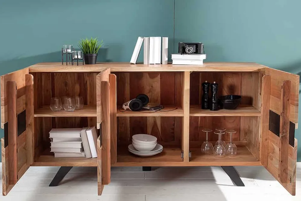 Riess-Ambiente Mehr...|Industrial Loft > Massivholz Sideboard AMAZONAS 150cm Akazie natur Metall schwarz Baumkante