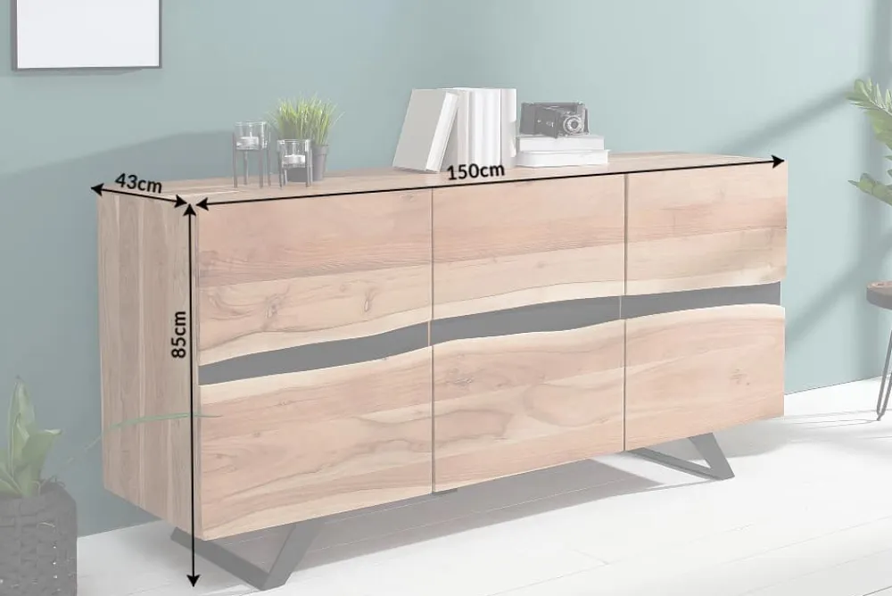 Riess-Ambiente Mehr...|Industrial Loft > Massivholz Sideboard AMAZONAS 150cm Akazie natur Metall schwarz Baumkante