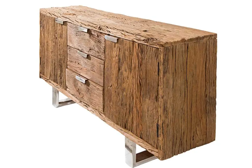 Riess-Ambiente Sideboards & Kommoden|Mehr... > Massivholz Sideboard BARRACUDA 160cm Teak antik Kommode mit Schubladen Stahl Kufenfüßen