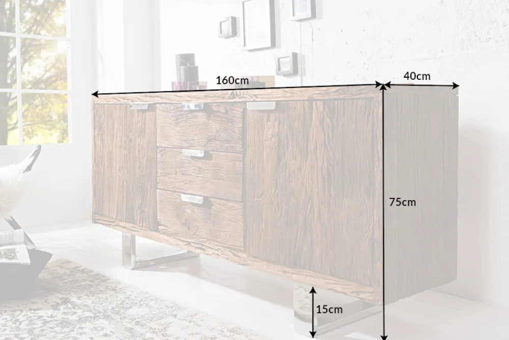 Riess-Ambiente Sideboards & Kommoden|Mehr... > Massivholz Sideboard BARRACUDA 160cm Teak antik Kommode mit Schubladen Stahl Kufenfüßen
