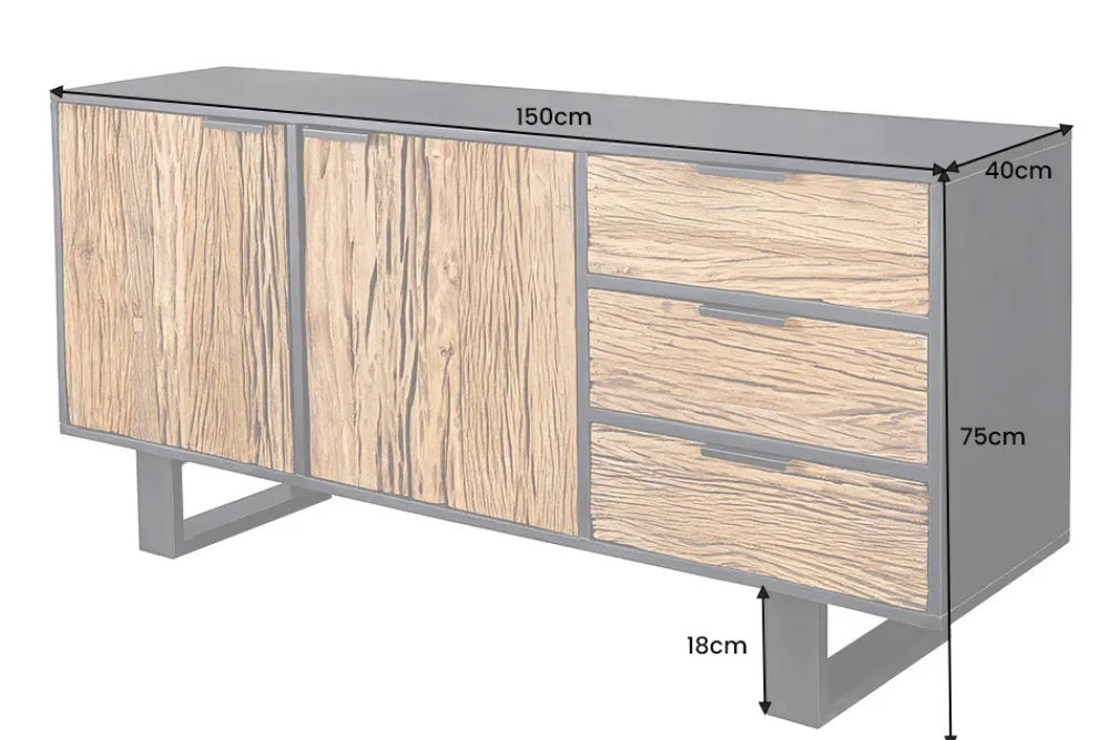 Riess-Ambiente Industrial Loft|Mehr... > Massivholz Sideboard BARRACUDA 150cm Teak Mango schwarz Metall recycelt