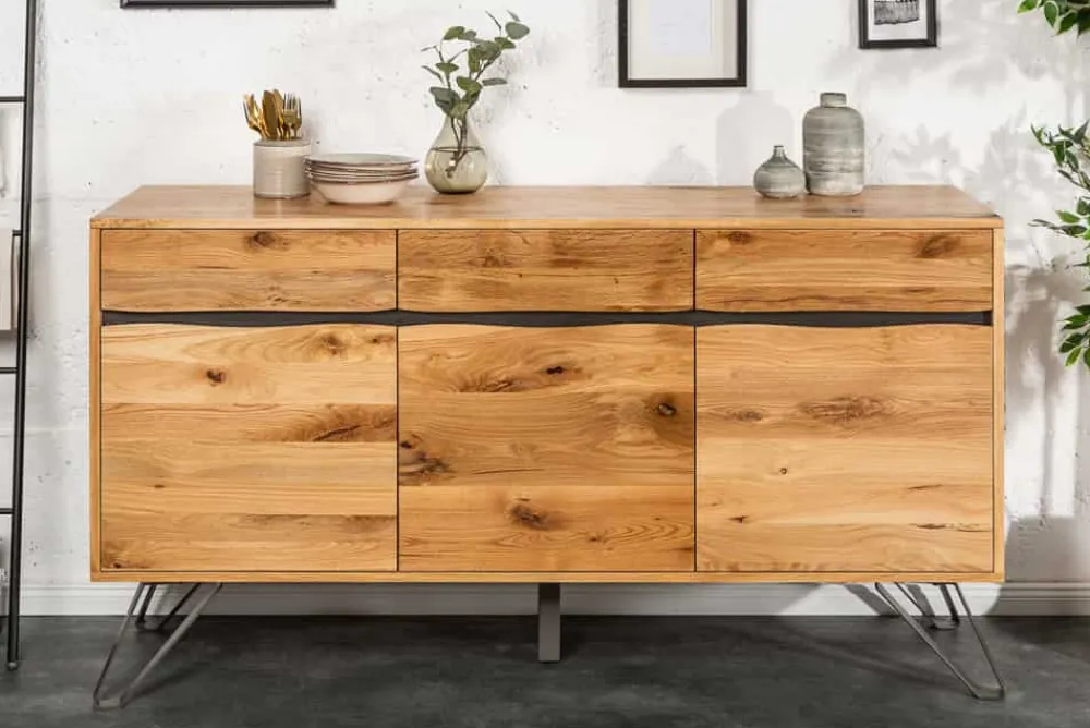 Riess-Ambiente Mehr...|Industrial Loft > Massivholz Sideboard LIVING EDGE 160cm Wildeiche Metall schwarz Baumkante mit Schubladen