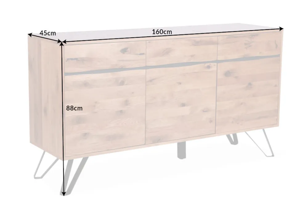 Riess-Ambiente Mehr...|Industrial Loft > Massivholz Sideboard LIVING EDGE 160cm Wildeiche Metall schwarz Baumkante mit Schubladen