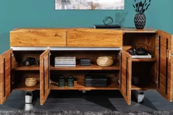 Riess-Ambiente Mehr...|Industrial Loft > Massivholz Sideboard MAMMUT 170cm Akazie Baumkante mit Schubladen Kufengestell Edelstahl
