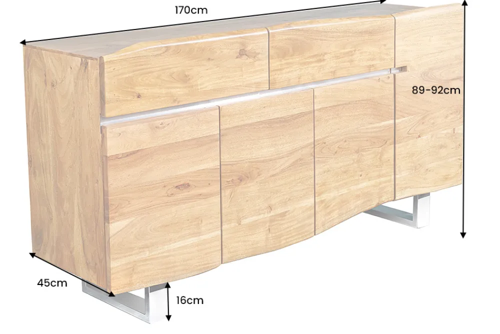 Riess-Ambiente Mehr...|Industrial Loft > Massivholz Sideboard MAMMUT 170cm Akazie Baumkante mit Schubladen Kufengestell Edelstahl