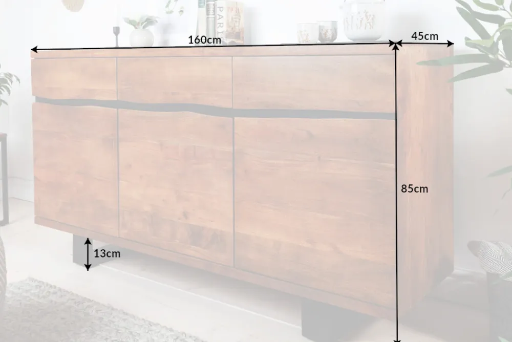 Riess-Ambiente Mehr...|Industrial Loft > Massivholz Sideboard MAMMUT 160cm Akazie honey finish Metall Baumkante mit Schubladen