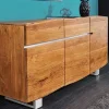Riess-Ambiente Mehr...|Industrial Loft > Massivholz Sideboard MAMMUT 135cm Akazie Kommode mit Schubladen Baumkante Edelstahl