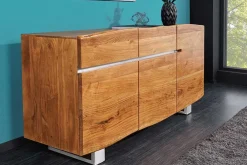 Riess-Ambiente Mehr...|Industrial Loft > Massivholz Sideboard MAMMUT 135cm Akazie Kommode mit Schubladen Baumkante Edelstahl
