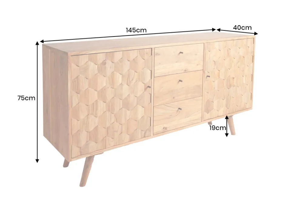 Riess-Ambiente Mehr...|Retro Möbel > Massivholz Sideboard MYSTIC LIVING 145cm Akazie natur Kommode mit Schubladen 3D-Design