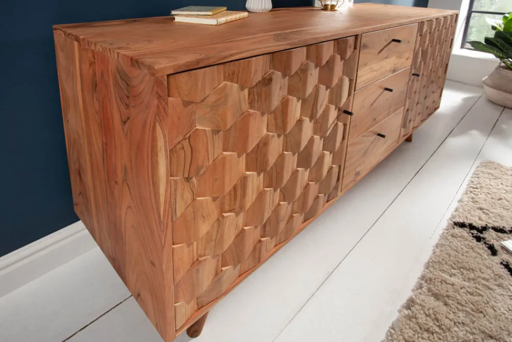 Riess-Ambiente Mehr...|Retro Möbel > Massivholz Sideboard MYSTIC LIVING 145cm Akazie natur Kommode mit Schubladen 3D-Design