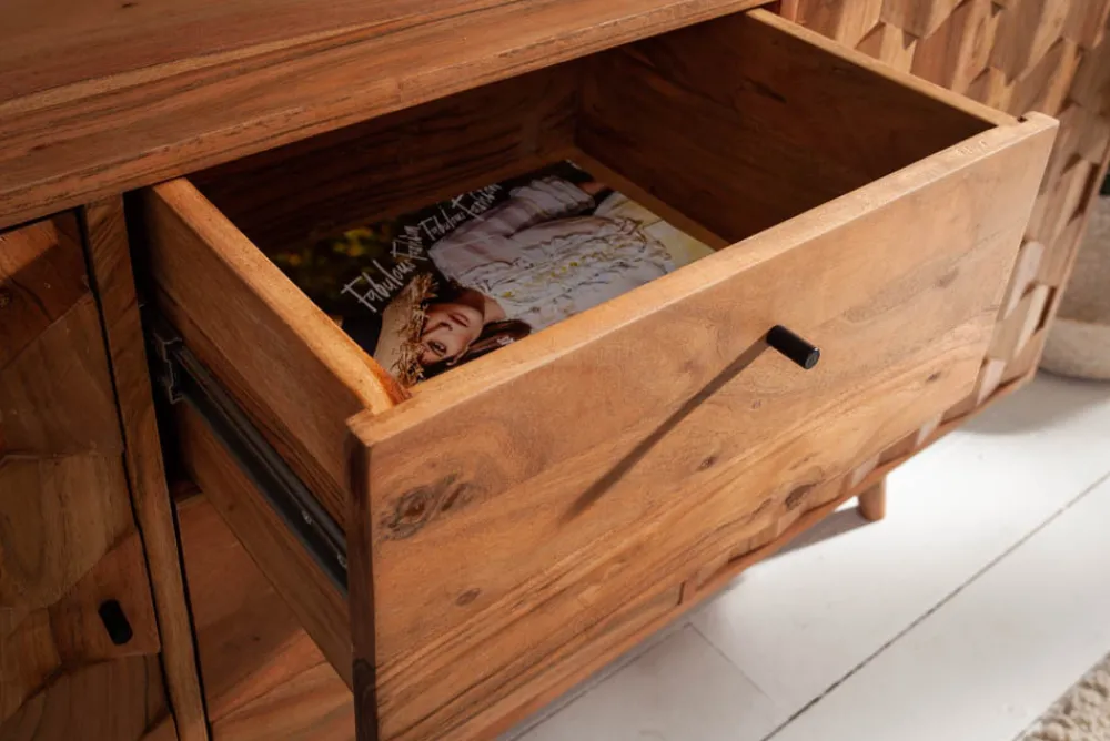 Riess-Ambiente Mehr...|Retro Möbel > Massivholz Sideboard MYSTIC LIVING 145cm Akazie natur Kommode mit Schubladen 3D-Design