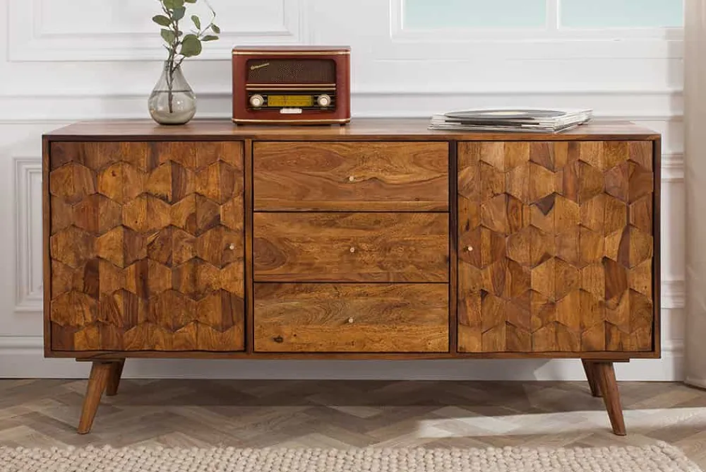 Riess-Ambiente Mehr...|Retro Möbel > Massivholz Sideboard MYSTIC LIVING 145cm braun Sheesham stone finish Kommode Schubladen