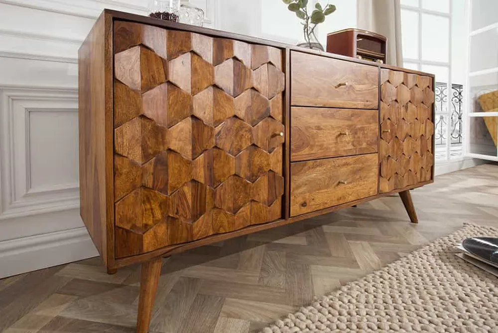 Riess-Ambiente Mehr...|Retro Möbel > Massivholz Sideboard MYSTIC LIVING 145cm braun Sheesham stone finish Kommode Schubladen