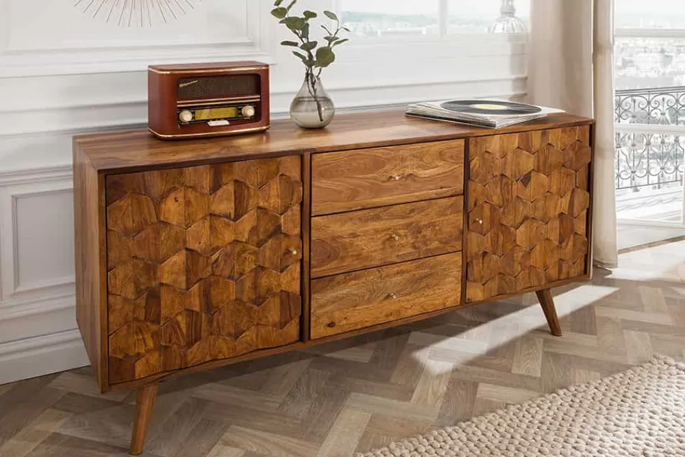 Riess-Ambiente Mehr...|Retro Möbel > Massivholz Sideboard MYSTIC LIVING 145cm braun Sheesham stone finish Kommode Schubladen
