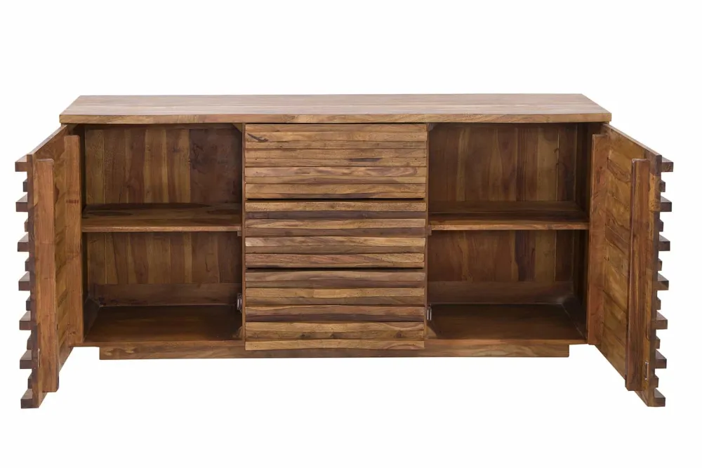 Riess-Ambiente Mehr...|Retro Möbel > Massivholz Sideboard RELIEF 160cm braun Sheesham stone finish Kommode mit Schubladen