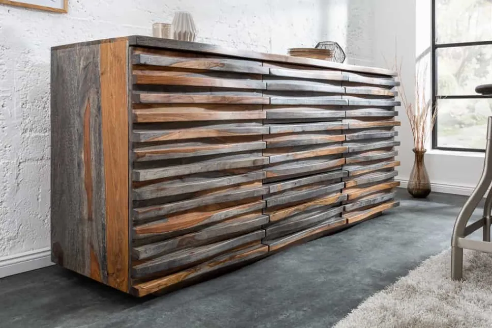 Riess-Ambiente Mehr...|Retro Möbel > Massivholz Sideboard RELIEF 160cm Sheesham grau smoke finish Kommode mit Schubladen
