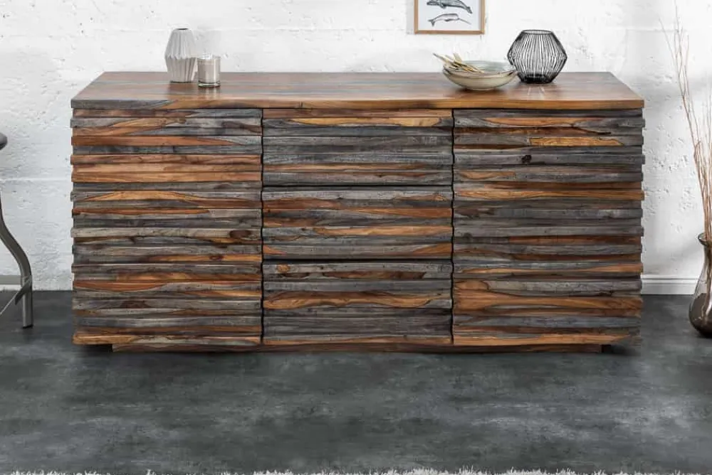 Riess-Ambiente Mehr...|Retro Möbel > Massivholz Sideboard RELIEF 160cm Sheesham grau smoke finish Kommode mit Schubladen