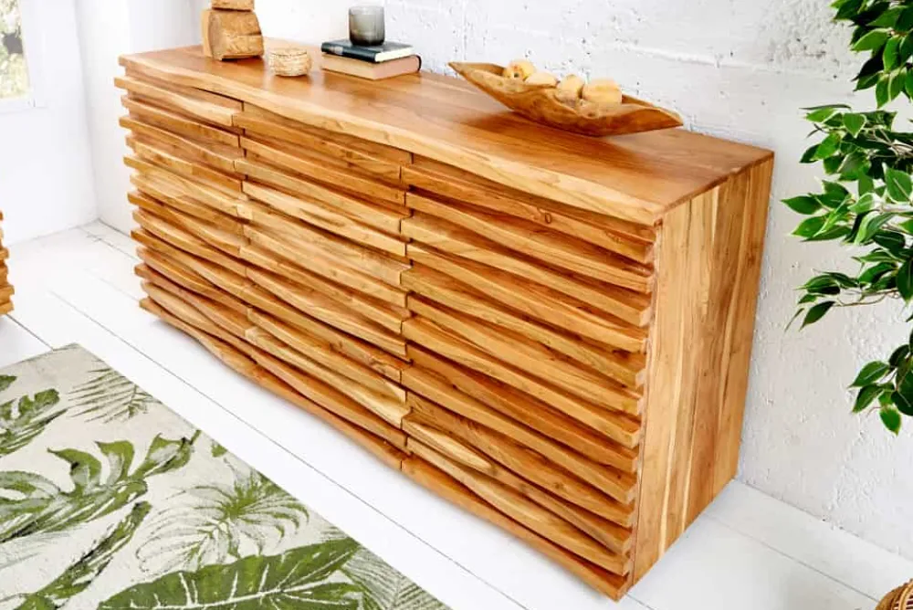 Riess-Ambiente Mehr...|Retro Möbel > Massivholz Sideboard RELIEF 160cm Akazie Kommode mit Schubladen aufwändige Front