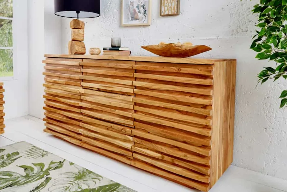 Riess-Ambiente Mehr...|Retro Möbel > Massivholz Sideboard RELIEF 160cm Akazie Kommode mit Schubladen aufwändige Front