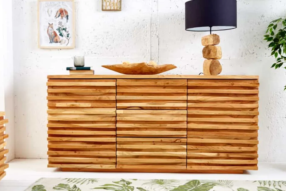 Riess-Ambiente Mehr...|Retro Möbel > Massivholz Sideboard RELIEF 160cm Akazie Kommode mit Schubladen aufwändige Front
