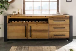 Riess-Ambiente Industrial Loft|Weinregale > Massivholz Sideboard THOR 195cm braun Pinie mit Schubladen Weinregal Industrial Design